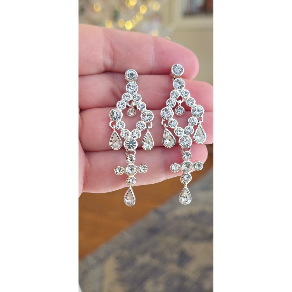 Vintage Nine West Rhinestone Chandelier Earrings Signed 1.75in